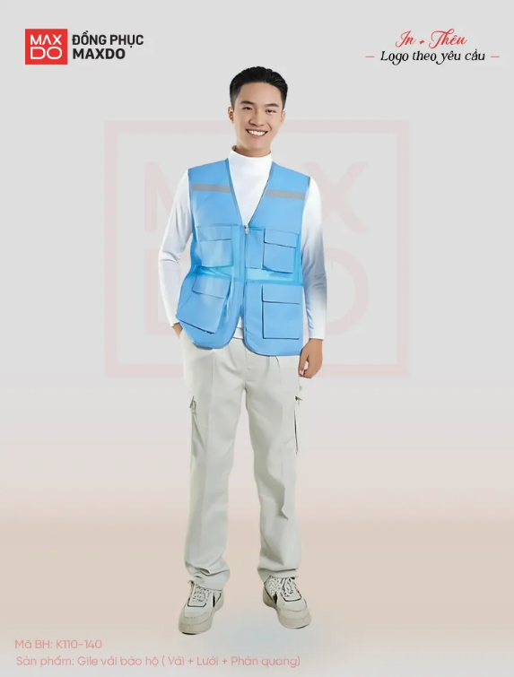 Mẫu áo gile bảo hộ vải lưới nhiều túi.