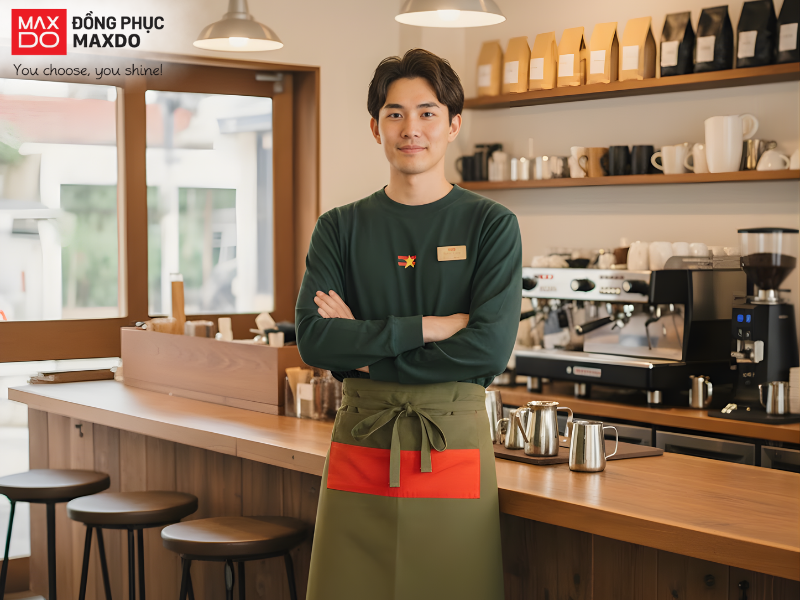 Mẫu áo thun đồng phục có thiết kế tay dài cho nhân viên quán cafe mặc vào mùa thu đông.