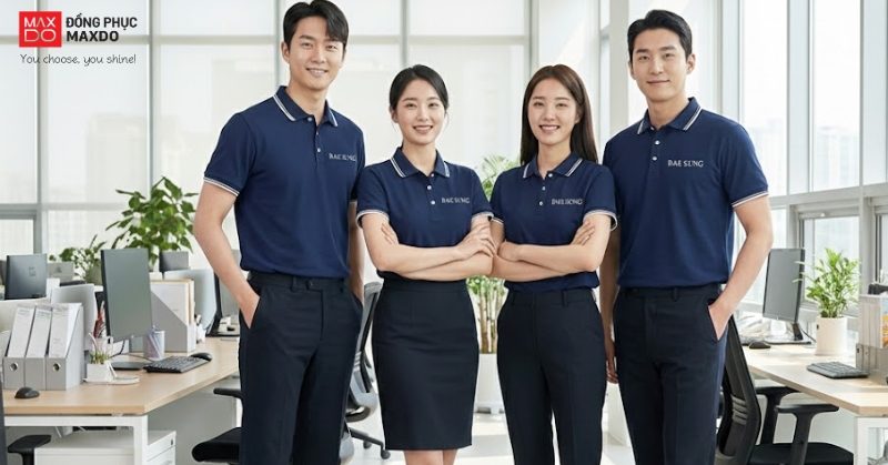 Mẫu đồng phục áo thun polo có cổ sử dụng vải thun cá sấu mắt chim cao cấp.