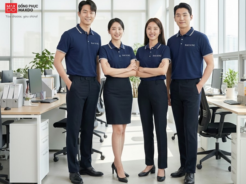 Mẫu đồng phục áo thun polo có cổ sử dụng vải thun cá sấu mắt chim cao cấp.