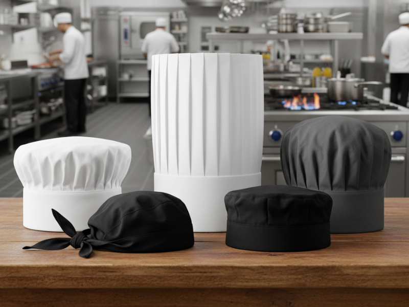 Mũ bếp giúp giữ tóc gọn gàng, ngăn rơi vào món ăn và thể hiện sự chuyên nghiệp của người đầu bếp.