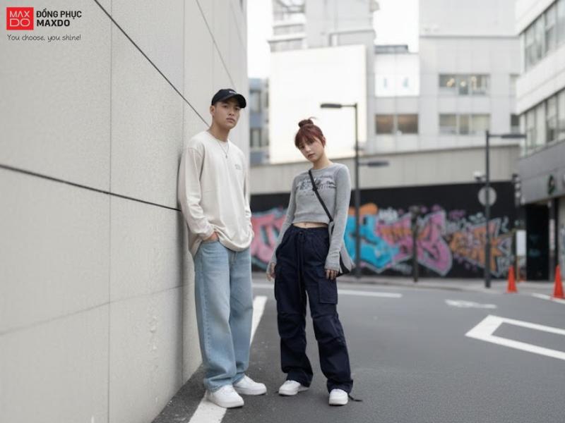 Túi đeo chéo, giày thể thao, mũ lưỡi trai là phụ kiện thường được phối với áo thun dài tay và quần hộp. 