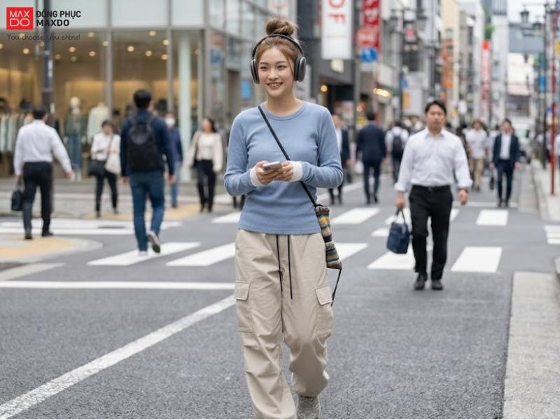 Áo thun dài tay và quần hộp mang đến vẻ ngoài năng động trẻ trung cho nữ giới. 