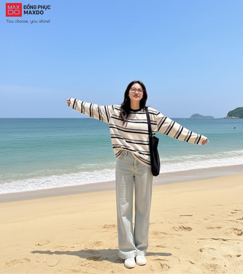 Áo thun dài tay dáng rộng phù hợp với cô nàng yêu thích sự thoải mái. 