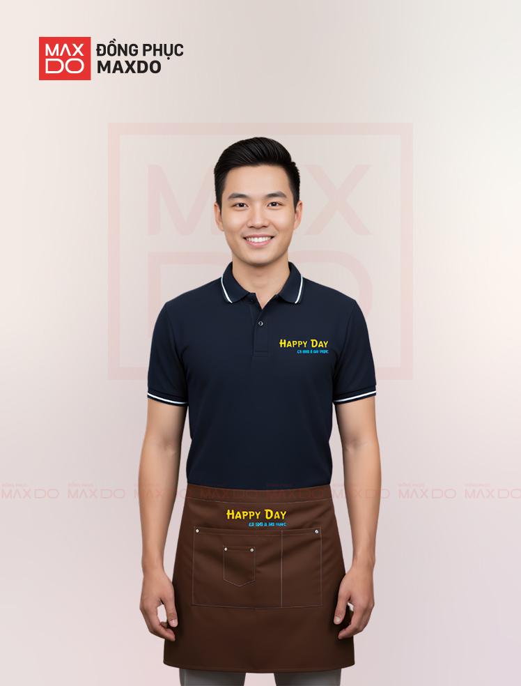 Tạp dề dáng ngắn in logo thương hiệu rõ nét và nổi bật. 